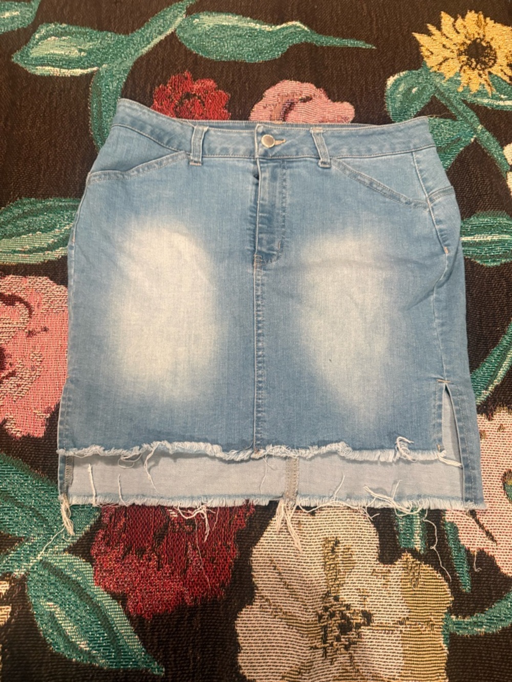 Revamped Light Blue Distressed Denim Mini Skirt